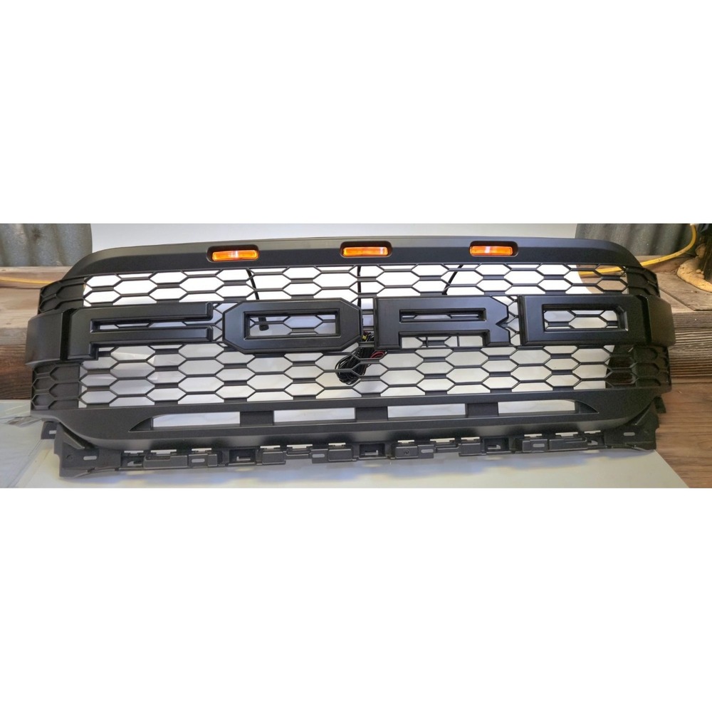 2021-2023 Ford F150 Raptor Style Front Bumper Grille Matte Black w/ LED Lights